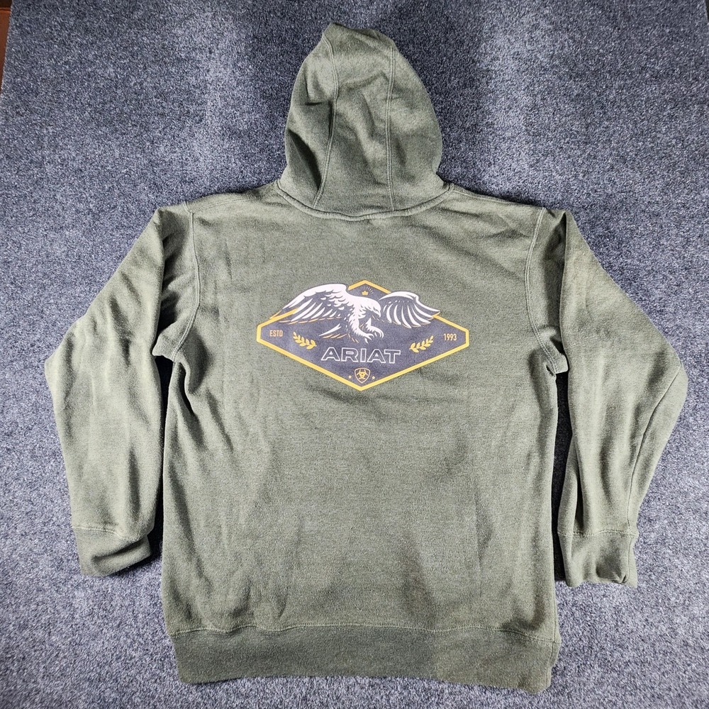 Ariat Devotion Eagle‎ Hoodie Men's L Olive Green Sweater Workwear Hunter Hiking